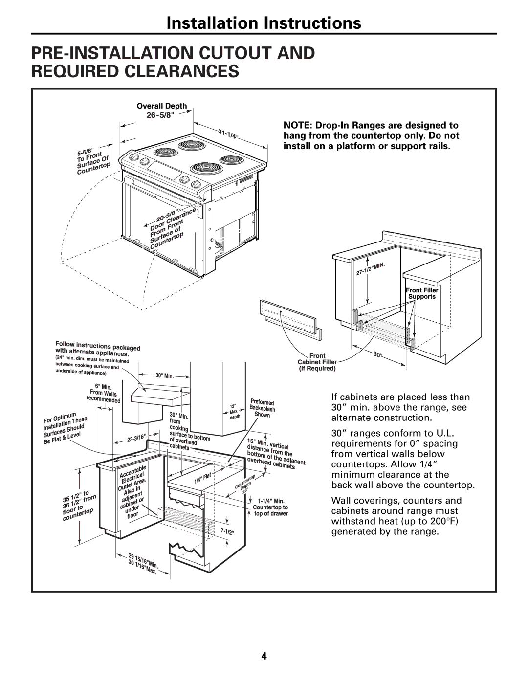 GE JDS28, JDP39, 131-10595-2 1-07 JR installation instructions PRE-INSTALLATION Cutout Required Clearances 