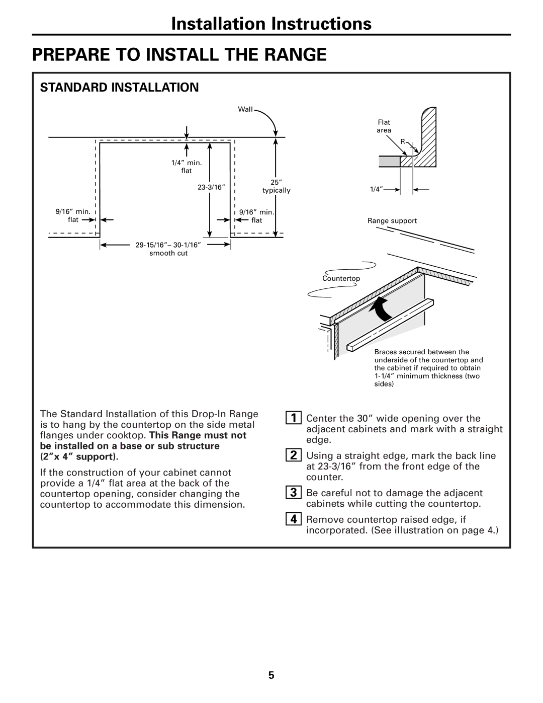 GE 131-10595-2 1-07 JR, JDP39, JDS28 installation instructions Prepare to Install the Range, Standard Installation 