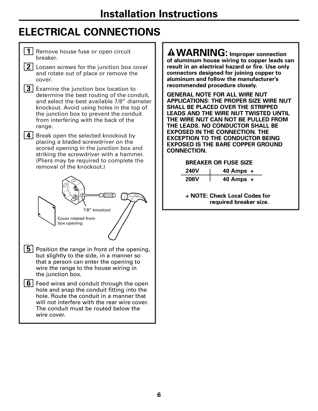 GE JDP39, JDS28, 131-10595-2 1-07 JR installation instructions Electrical Connections 