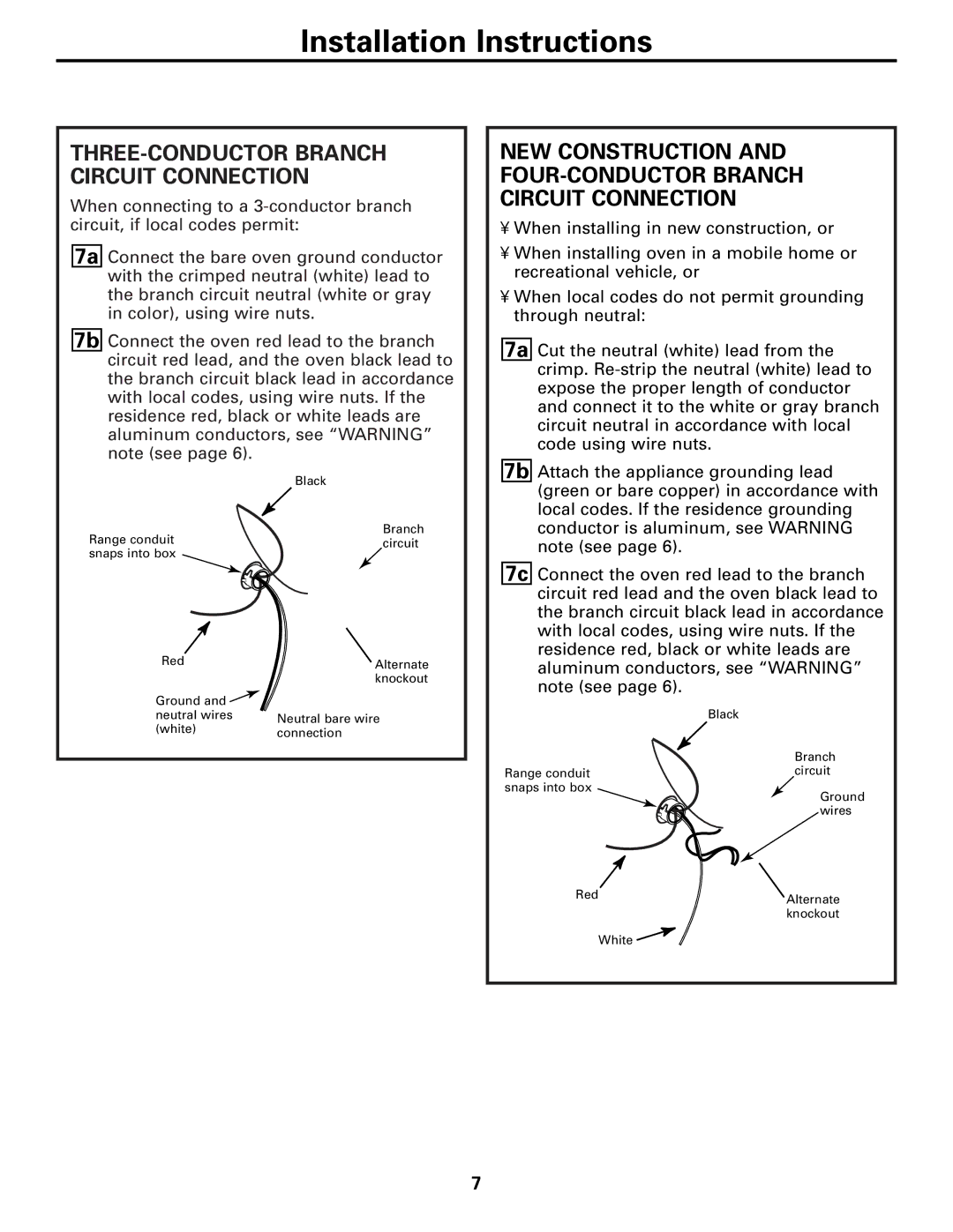 GE JDS28, JDP39, 131-10595-2 1-07 JR installation instructions THREE-CONDUCTOR Branch Circuit Connection 