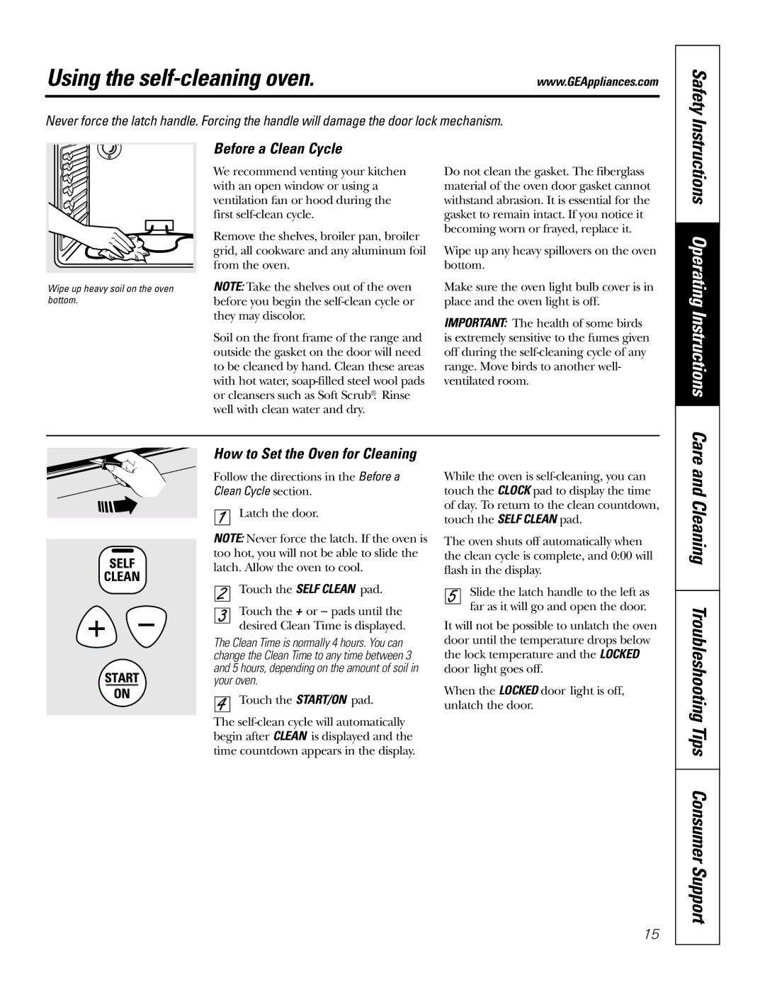 GE JDP39 owner manual Using the self-cleaning oven, Cleaning Troubleshooting Tips Consumer Support, Before a Clean Cycle 