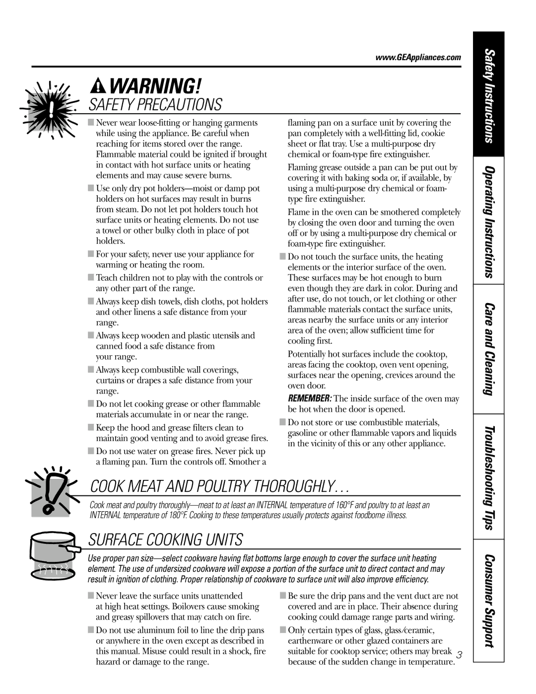 GE JDP39 owner manual Support, Operating Instructions Care and Cleaning Troubleshooting, Tips Consumer 