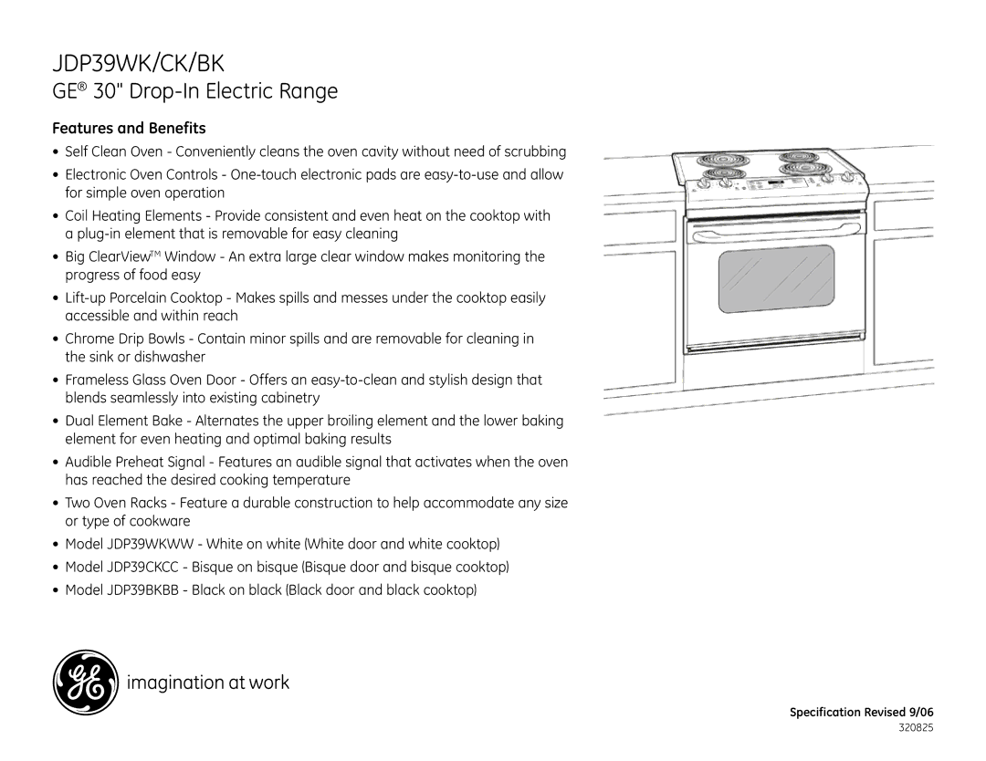 GE JDP39CKCC, JDP39WKWW, JDP39BKBB dimensions Features and Benefits 