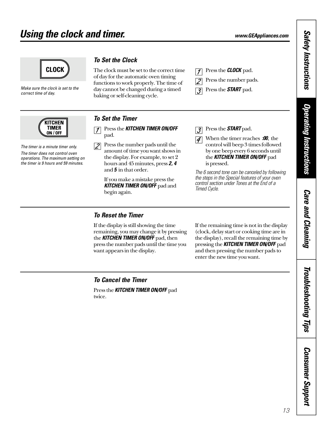 GE JDP46WDWW owner manual Using the clock and timer, Cleaning Troubleshooting Tips Consumer Support 