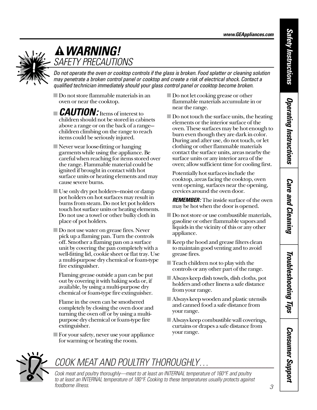 GE JDP46WDWW owner manual Support, Safety Instructions 