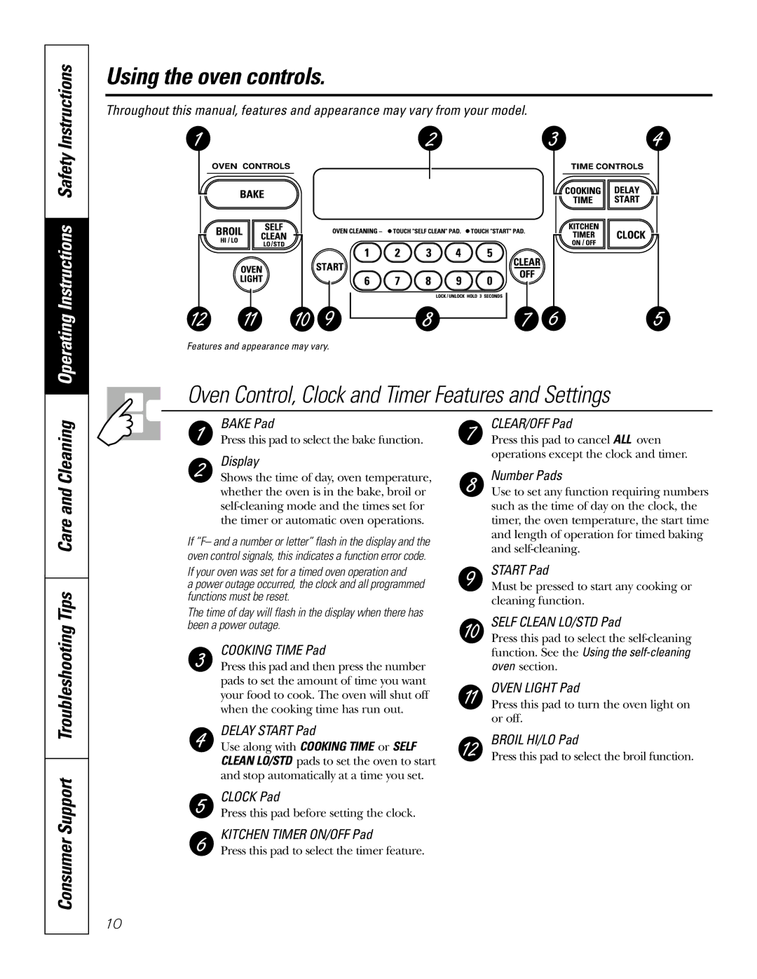 GE JDP47 owner manual Using the oven controls, Oven Control, Clock and Timer Features and Settings 