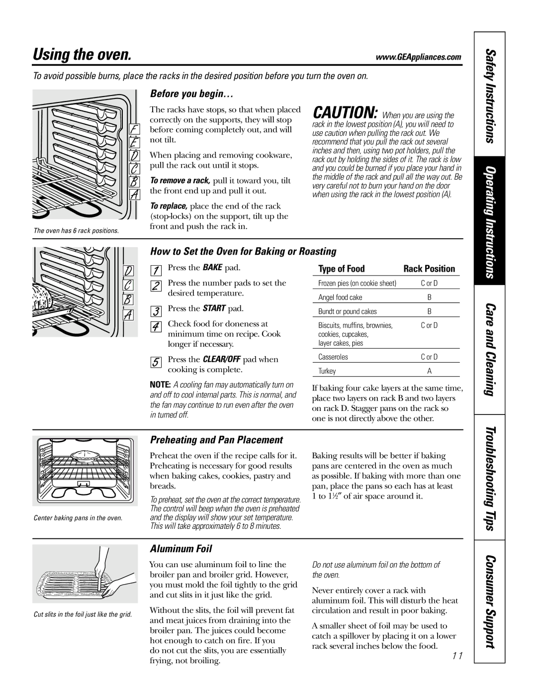 GE JDP47 owner manual Using the oven, Safety, Instructions Operating 