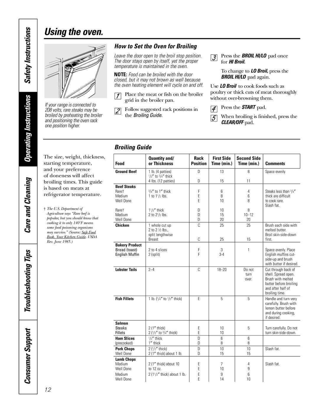 GE JDP47 owner manual How to Set the Oven for Broiling, Broiling Guide, For HI Broil 