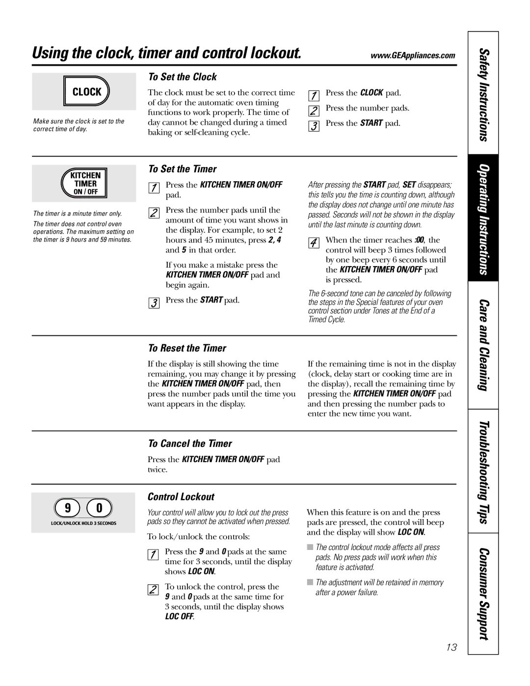 GE JDP47 owner manual Using the clock, timer and control lockout, Tips Consumer Support 