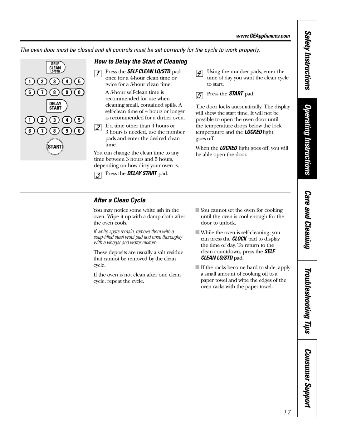 GE JDP47 owner manual After a Clean Cycle, How to Delay the Start of Cleaning 