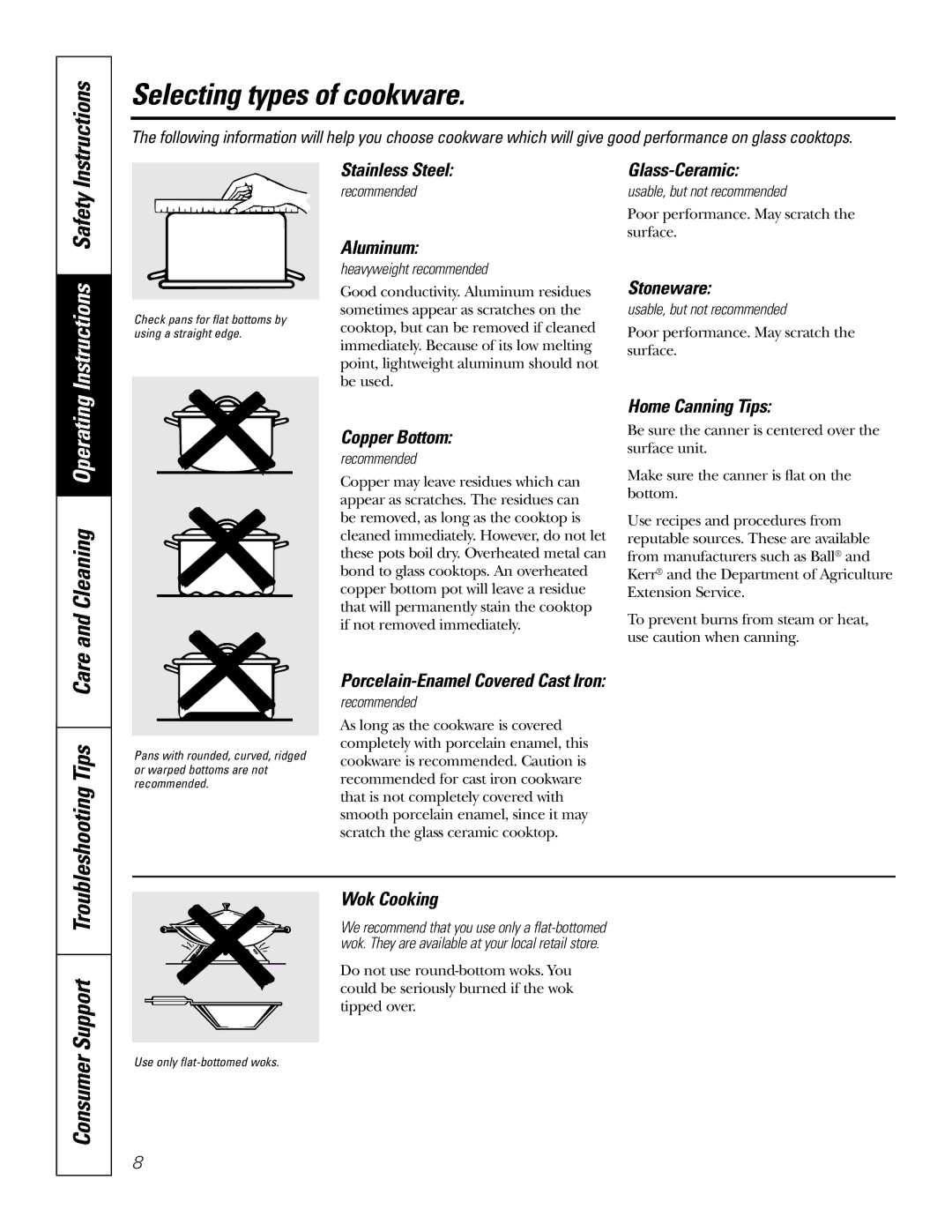 GE JDP47 owner manual Selecting types of cookware 