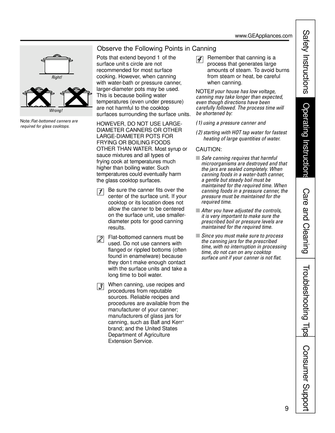 GE JDP47 owner manual Safety, Observe the Following Points in Canning, Using a pressure canner 