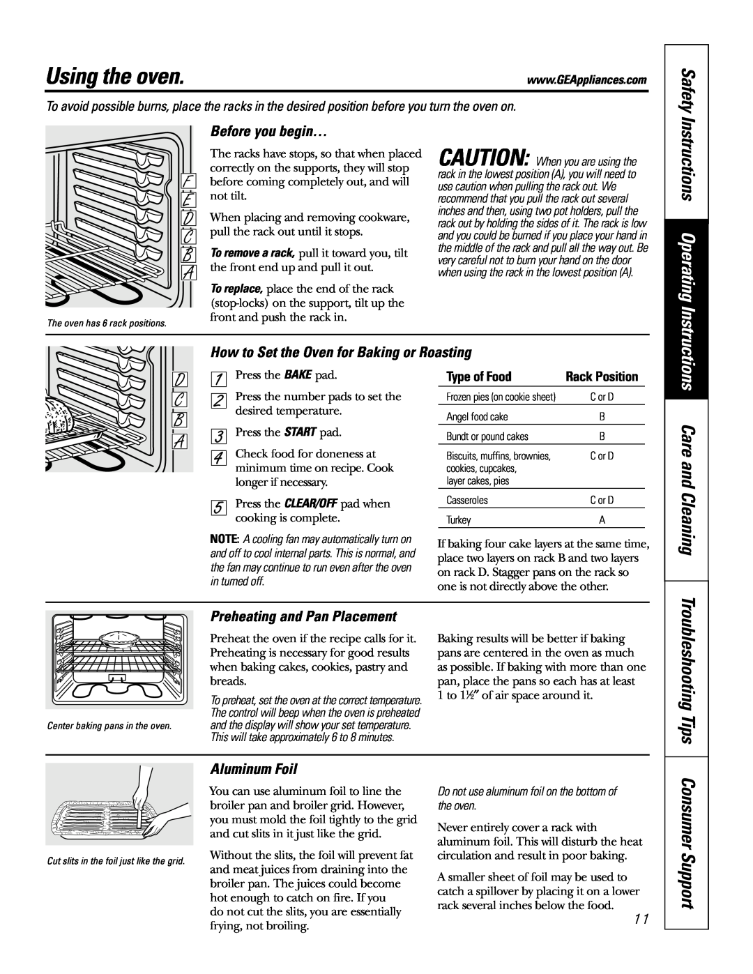 GE JDP47 Using the oven, Safety, Instructions Operating, Troubleshooting Tips, Before you begin…, Aluminum Foil 