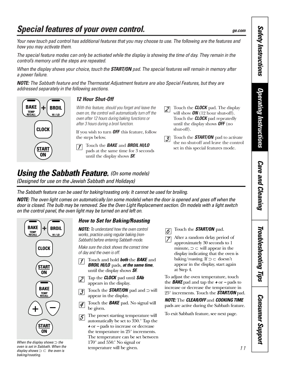 GE JDS28CKCC Special features of your oven control, Using the Sabbath Feature. On some models, Safety Instructions 