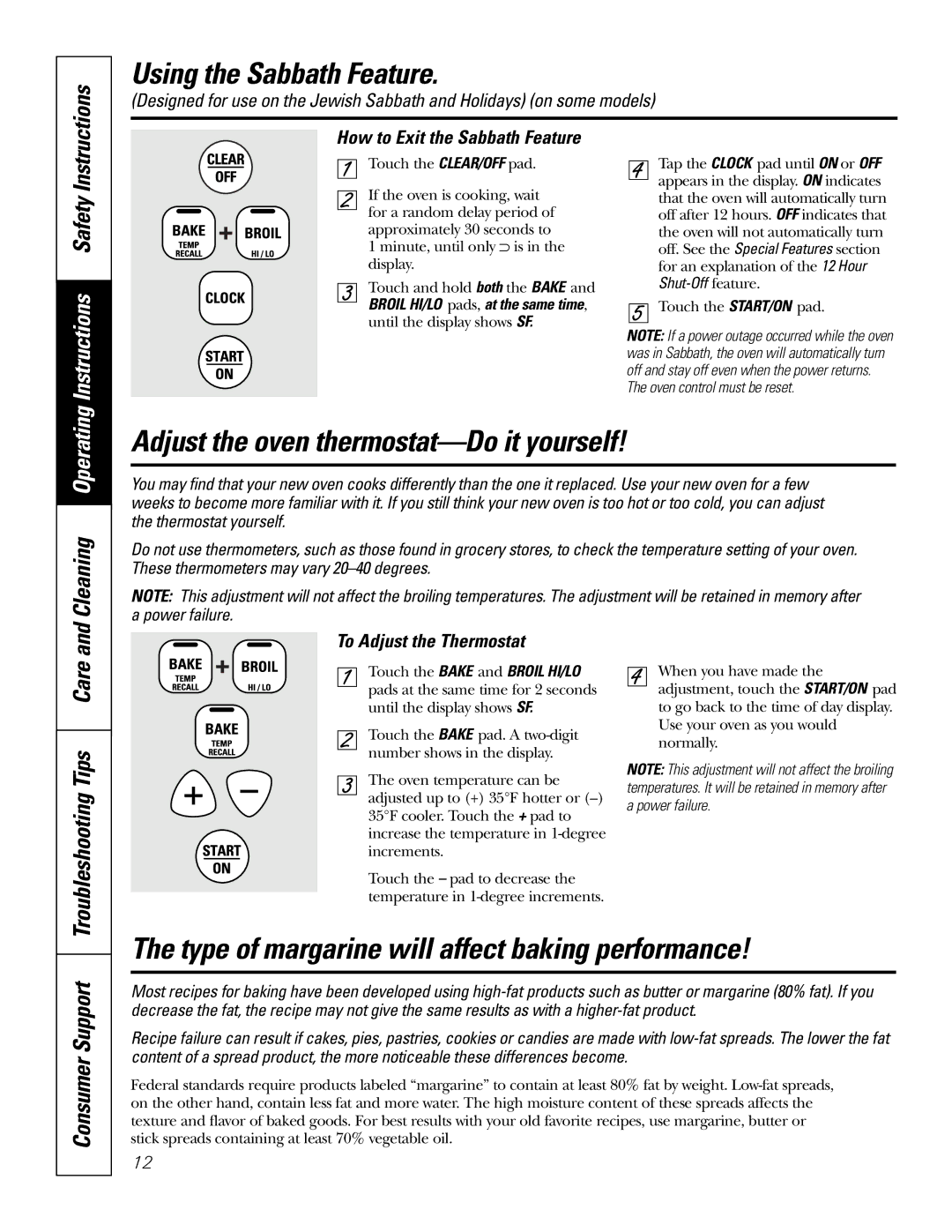 GE JDS28CKCC owner manual Using the Sabbath Feature, Adjust the oven thermostat-Do it yourself, Cleaning Operating 