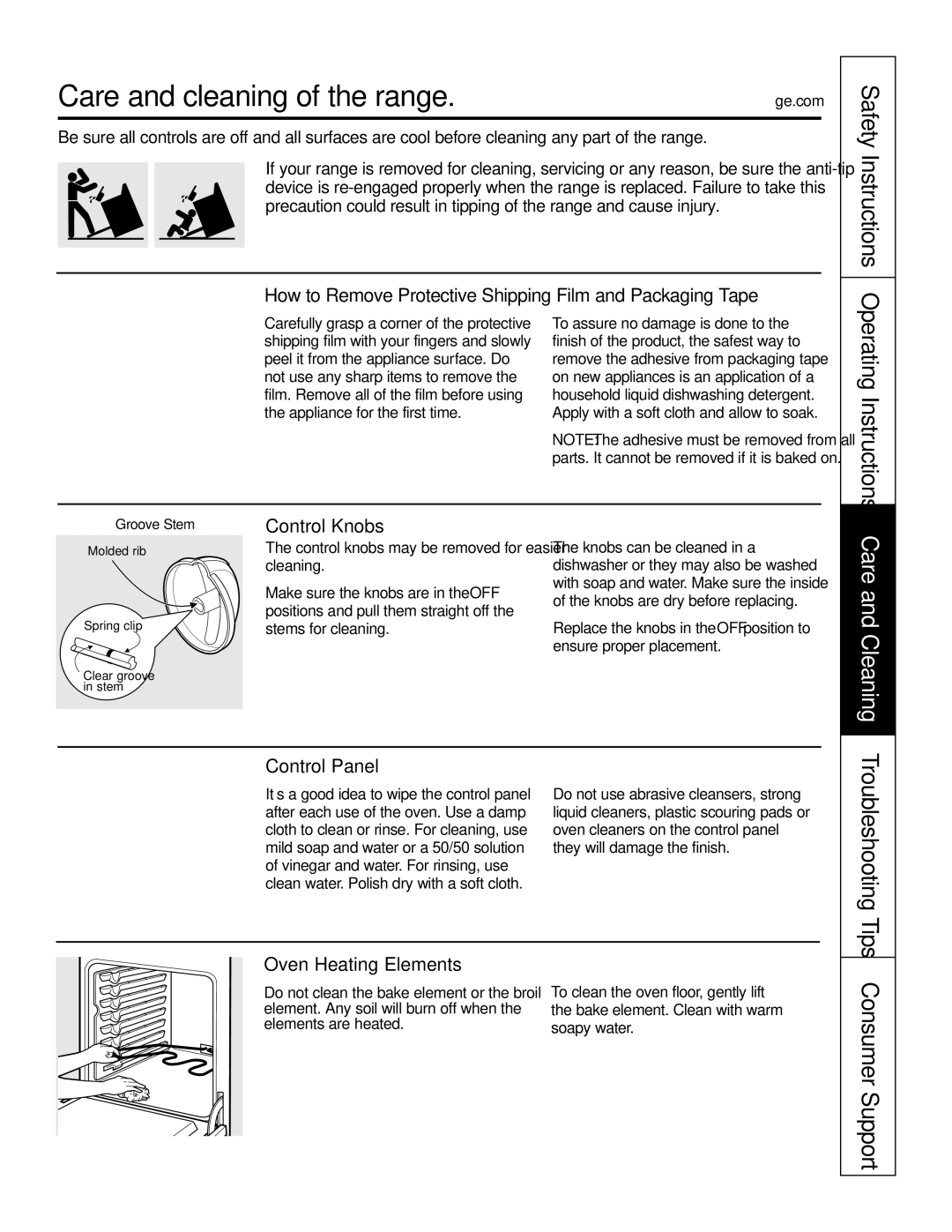 GE JDS28CKCC owner manual Care and cleaning of the range 