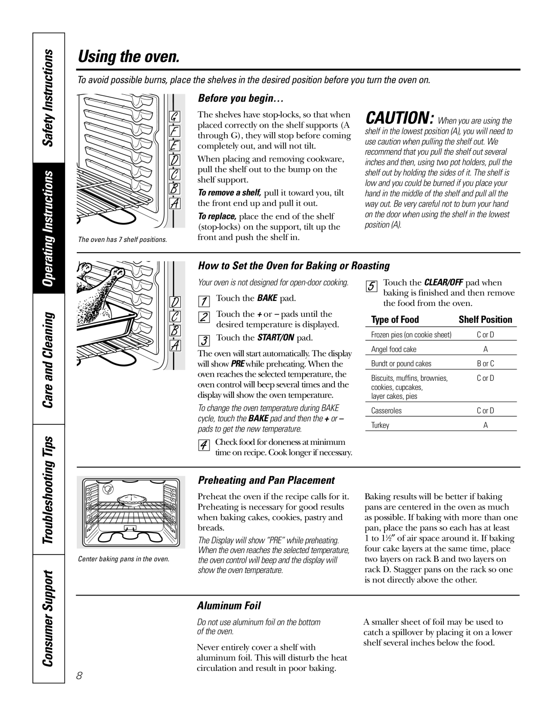 GE JDS28CKCC owner manual Using the oven 