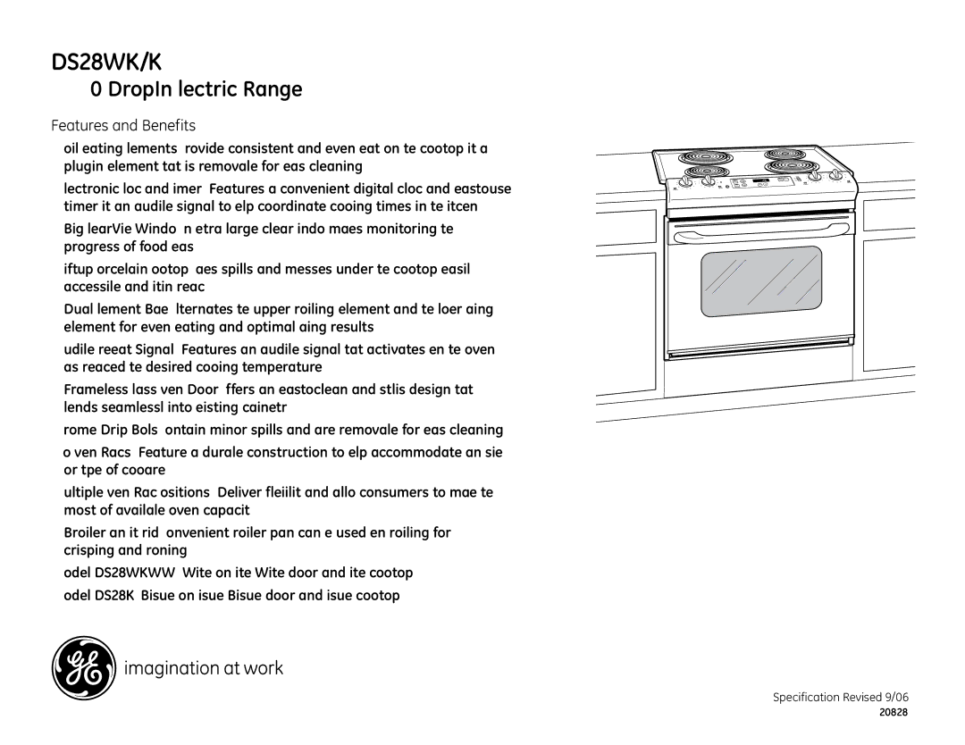 GE JDS28WK/CK dimensions Features and Benefits 