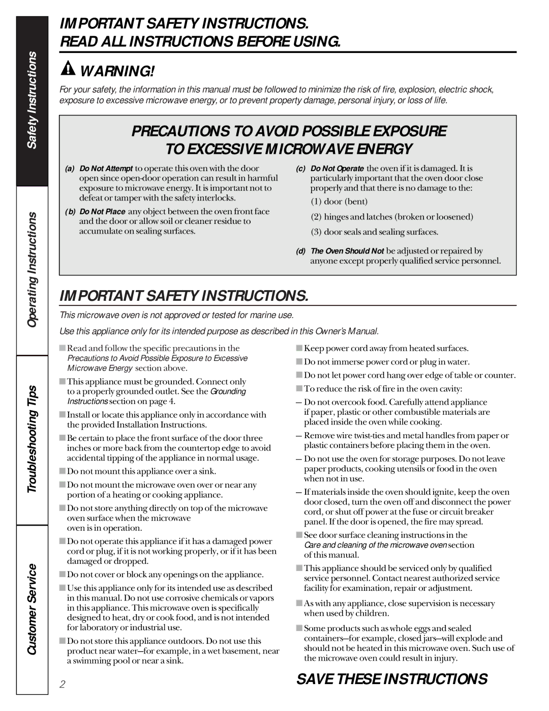 GE JE1050 owner manual Instructions, Troubleshooting Tips Customer Service 