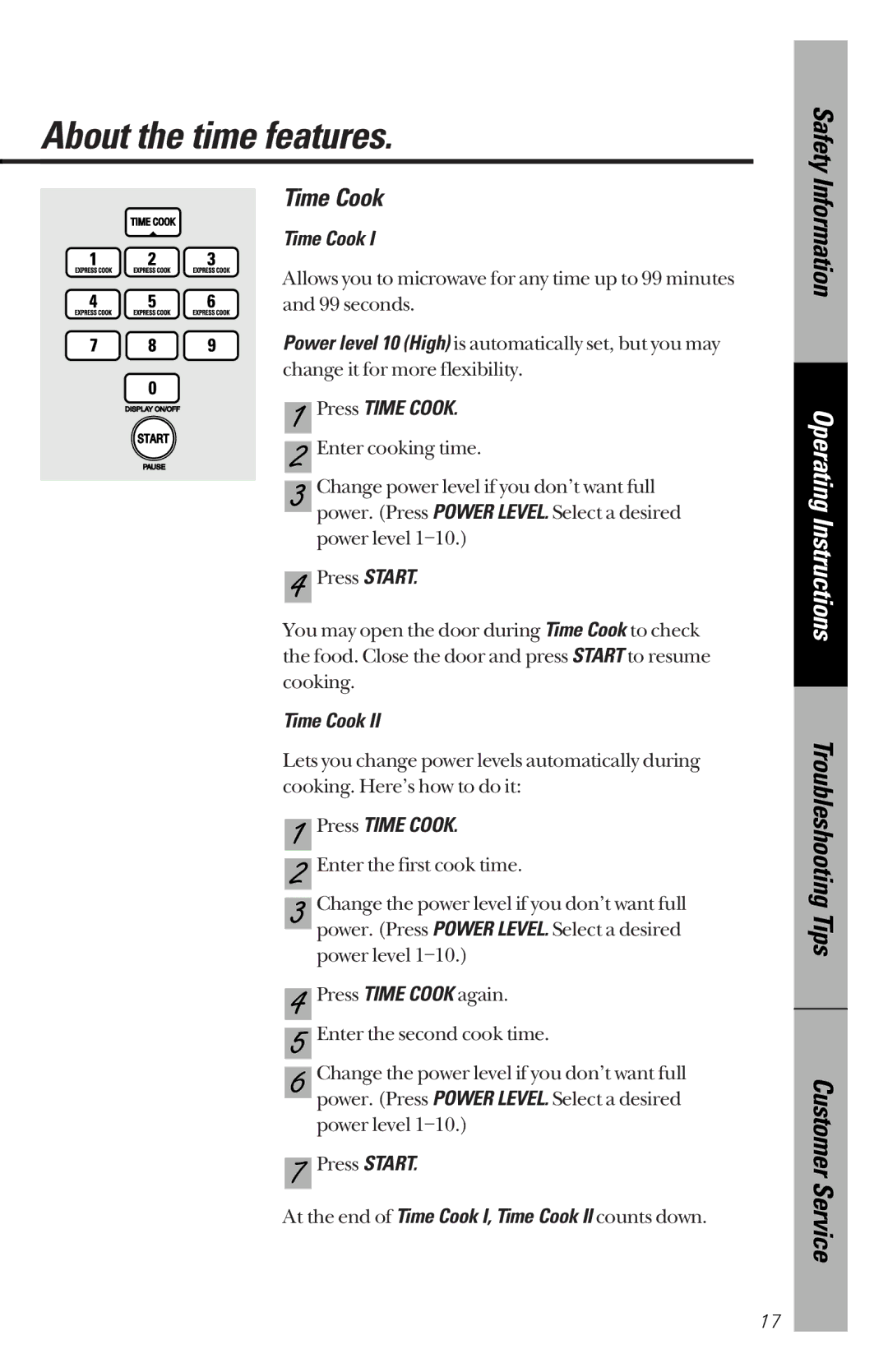 GE JE1340BC, JE1340WC owner manual About the time features, Press Time Cook 