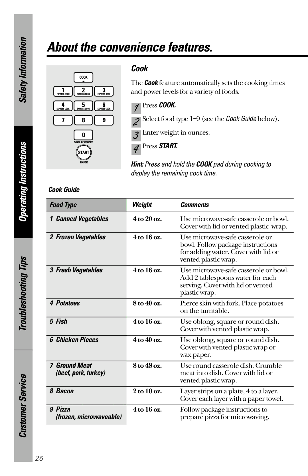 GE JE1340WC, JE1340BC owner manual Cook 