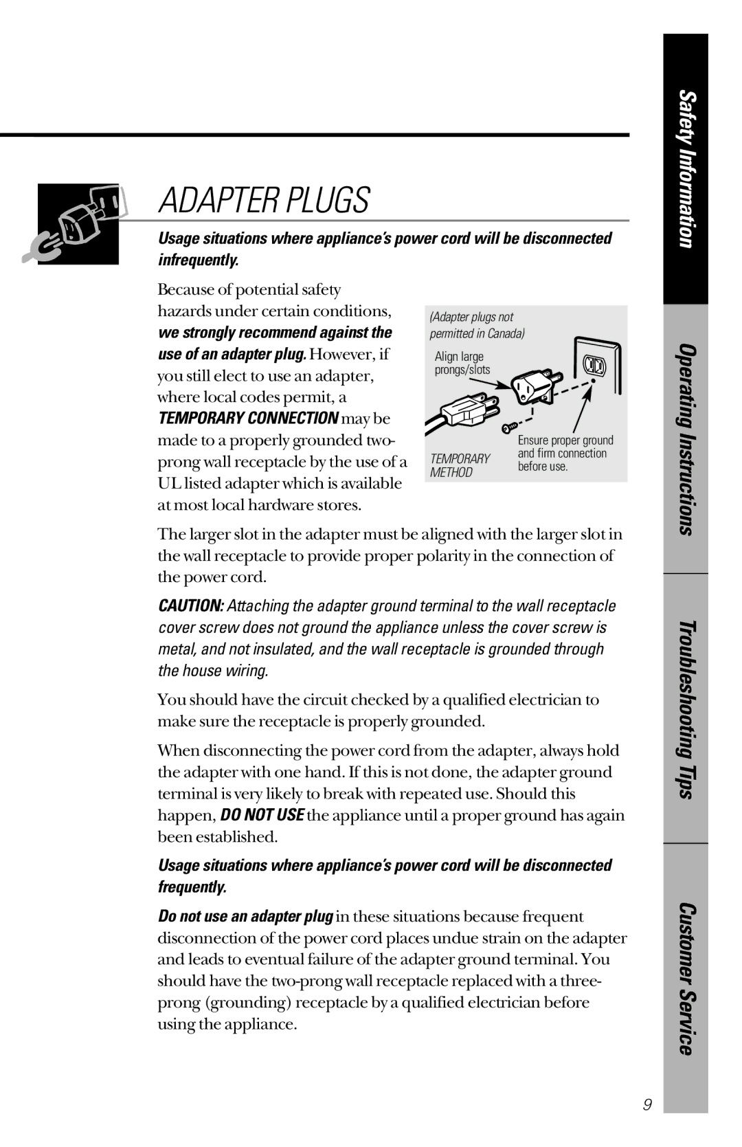 GE JE1340BC, JE1340WC owner manual Infrequently, Operating Instructions 