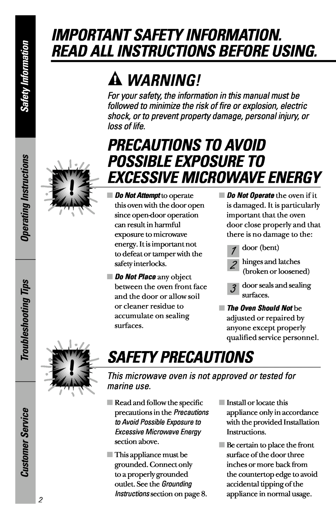 GE JE1340WC Precautions To Avoid, Safety Precautions, Important Safety Information. Read All Instructions Before Using 