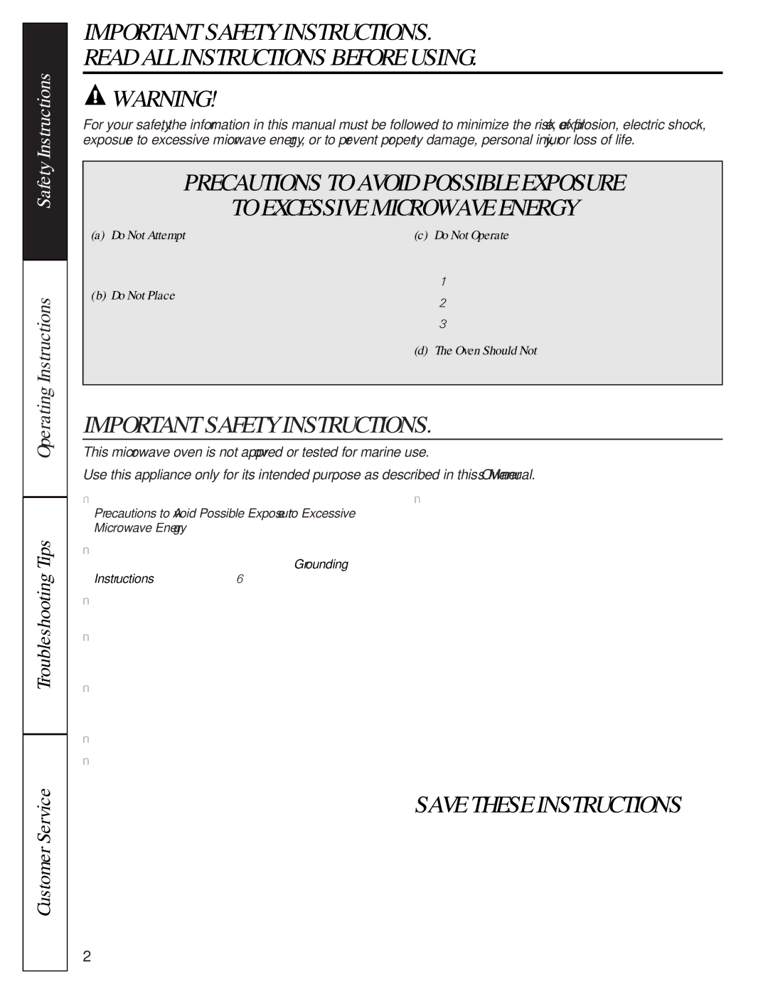 GE JE1390 owner manual Important Safety Instructions 