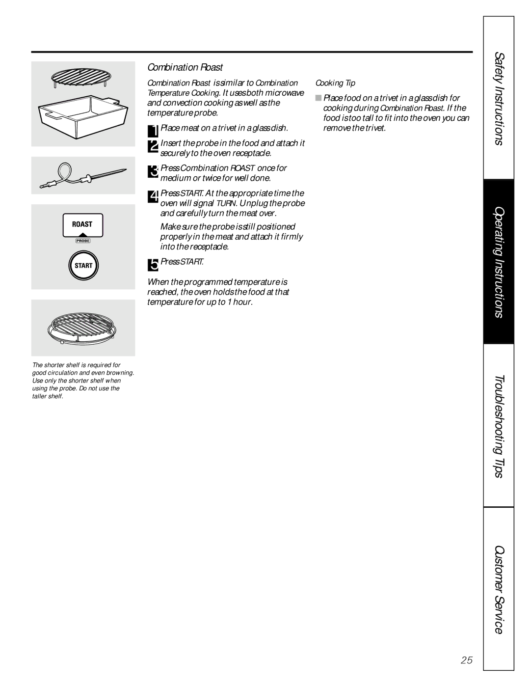 GE JE1390 owner manual Combination Roast, Cooking Tip 