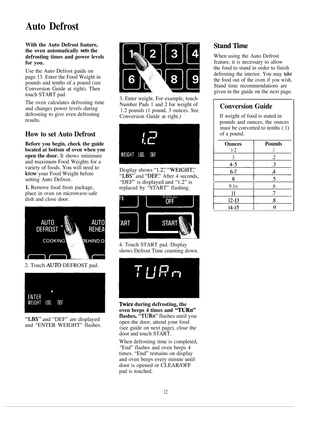 GE JE1465J warranty Conversion Guide, How to set Auto Defrost, Pounds 