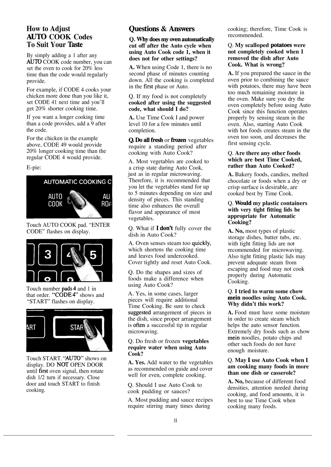 GE JE1465J warranty How to Adjust AU~ Cook Codes To Suit Your ~ste, Questiom & Amers 