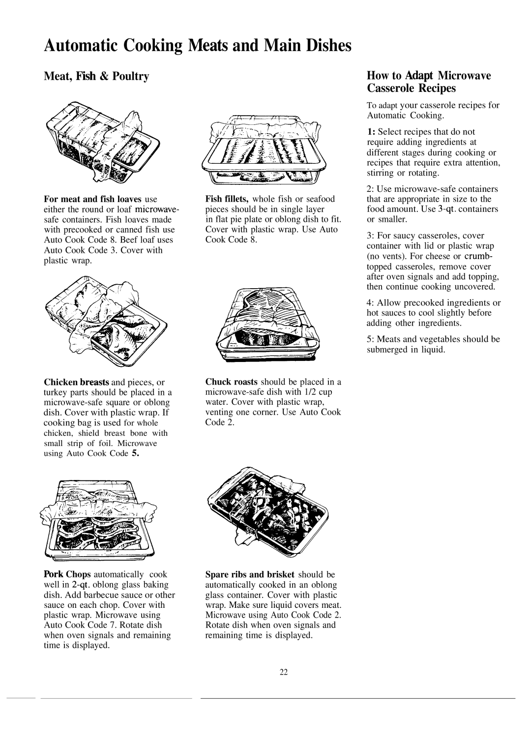 GE JE1465J warranty Meat, Hsh & Poultry, How to Atipt Microwave Casserole Recipes 