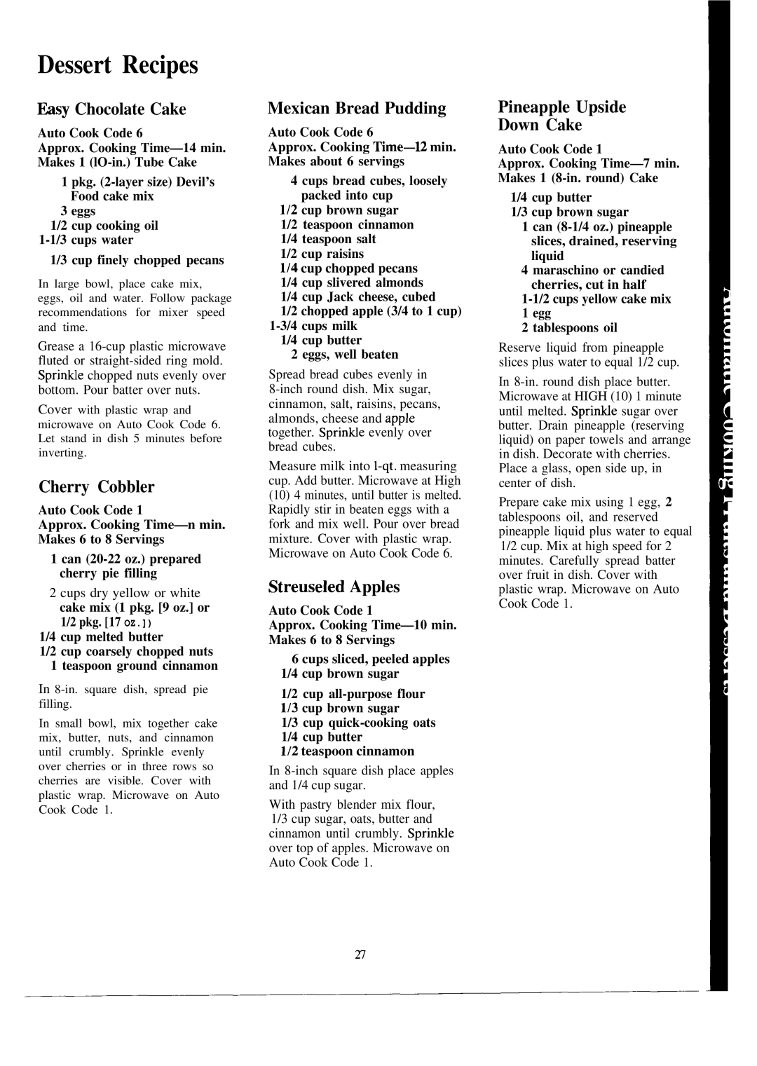 GE JE1465J warranty Dessert Recipes 