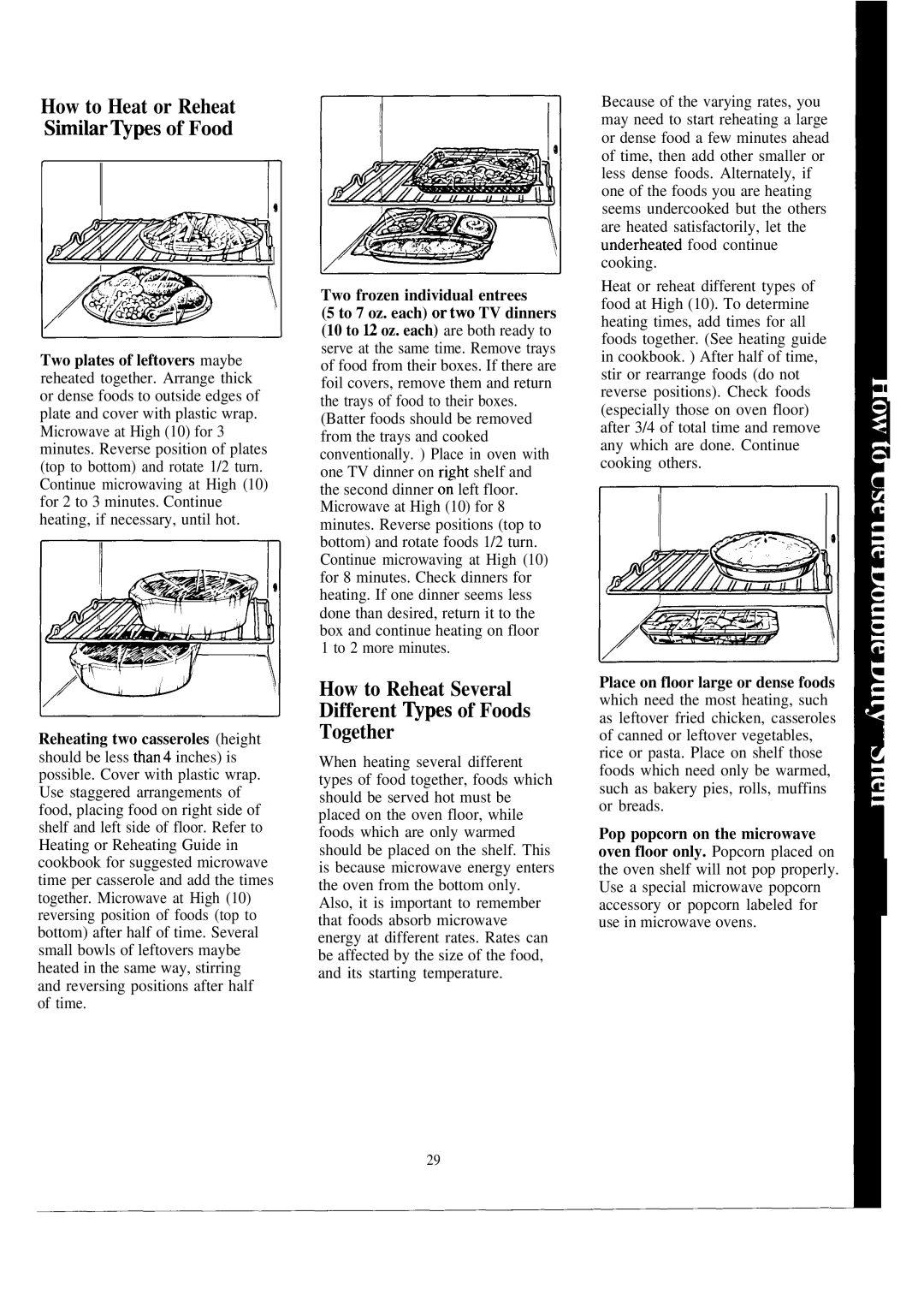 GE JE1465J warranty How to Reheat Several Different ~pes of Foods Together, How to Heat or Reheat Similar~pes of Food 