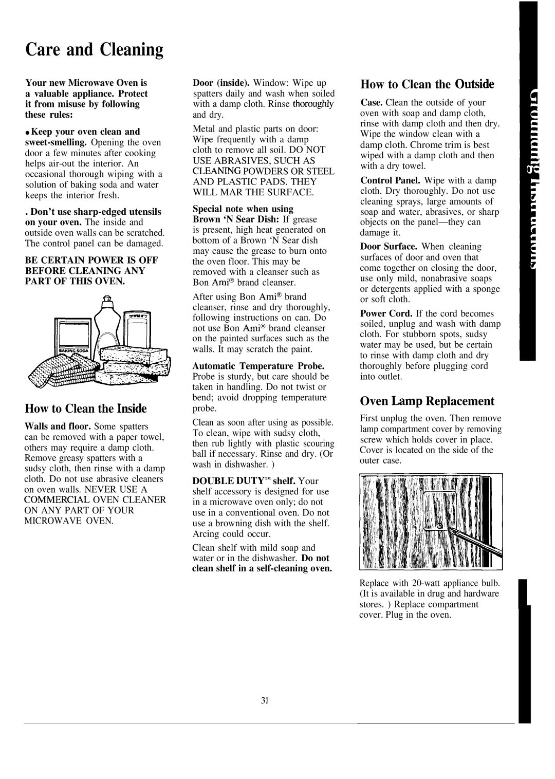 GE JE1465J warranty Care and Cleaning, How to Clean the Imide, How to Clean the Ou@ide, Oven bmp Replacement 