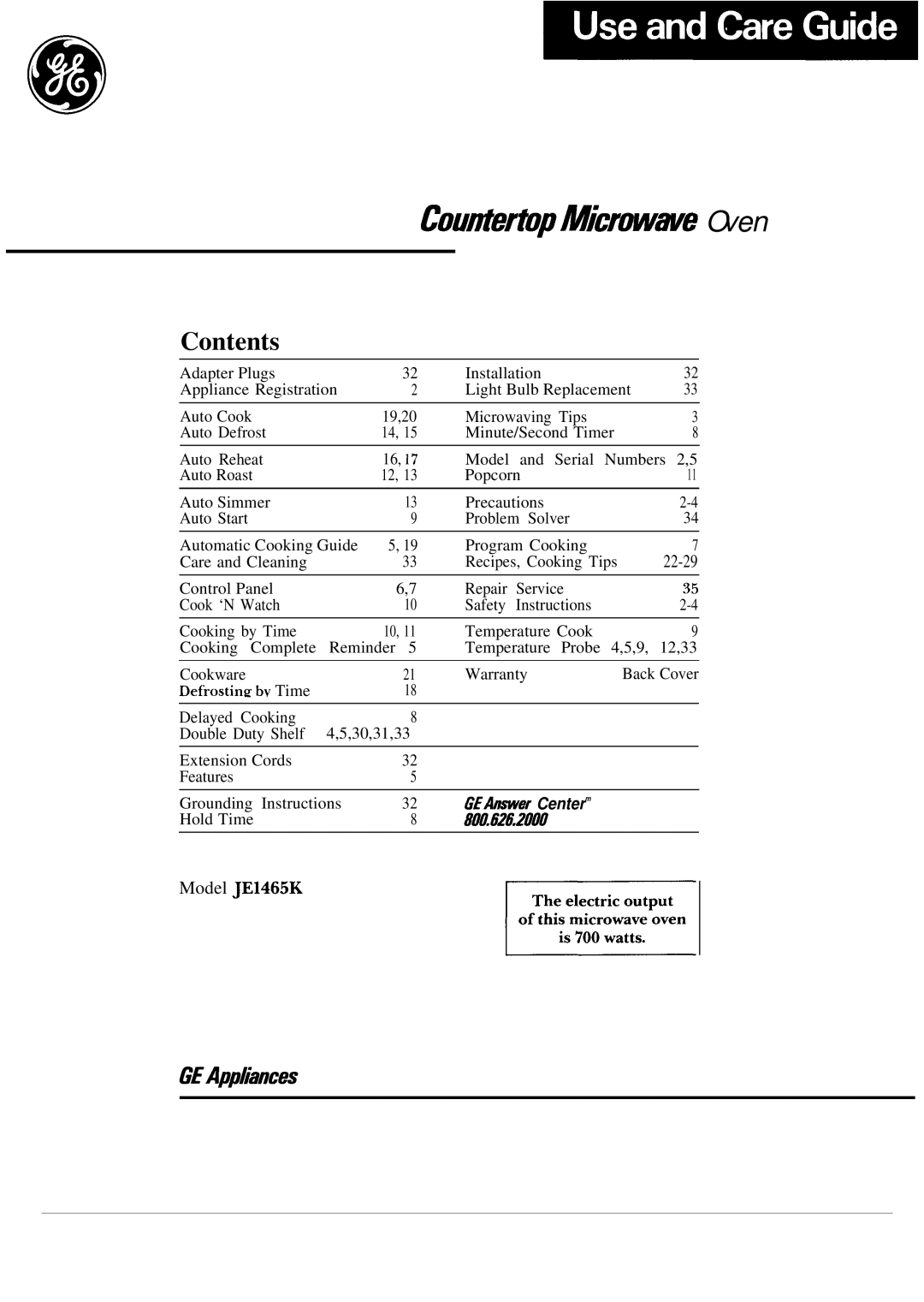 GE JE1465K manual CouMertipMicrwwe Oven 