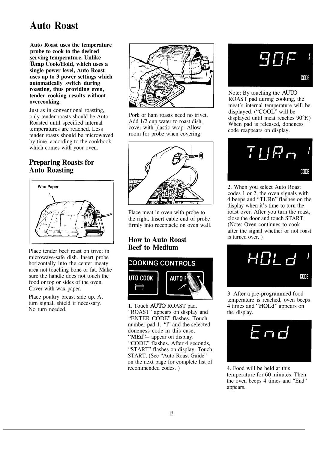 GE JE1465K manual ~paring Roasts for Auto Roasting, How to Auto Roast Beef to Medium 