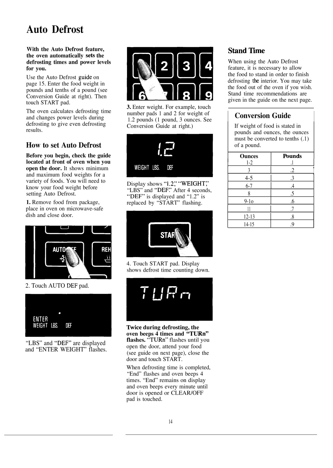 GE JE1465K manual Conversion Guide, How to set Auto Defrost, Ounces Wunds 