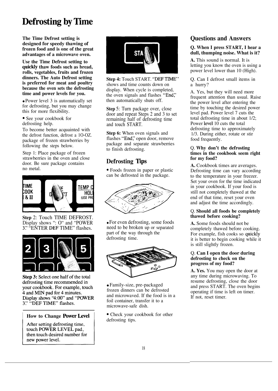 GE JE1465K manual Defrosti~ by~me, Defrosting ~ps, Touch Time Defrost, How to Change Wwer Uvel 