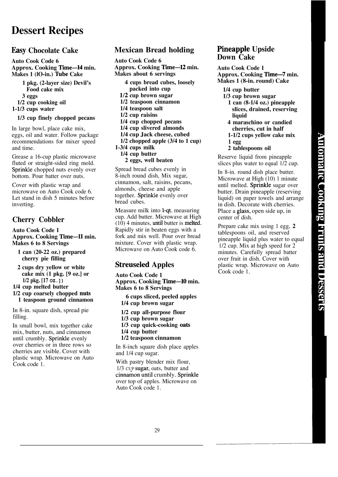 GE JE1465K manual Dessert Recipes 