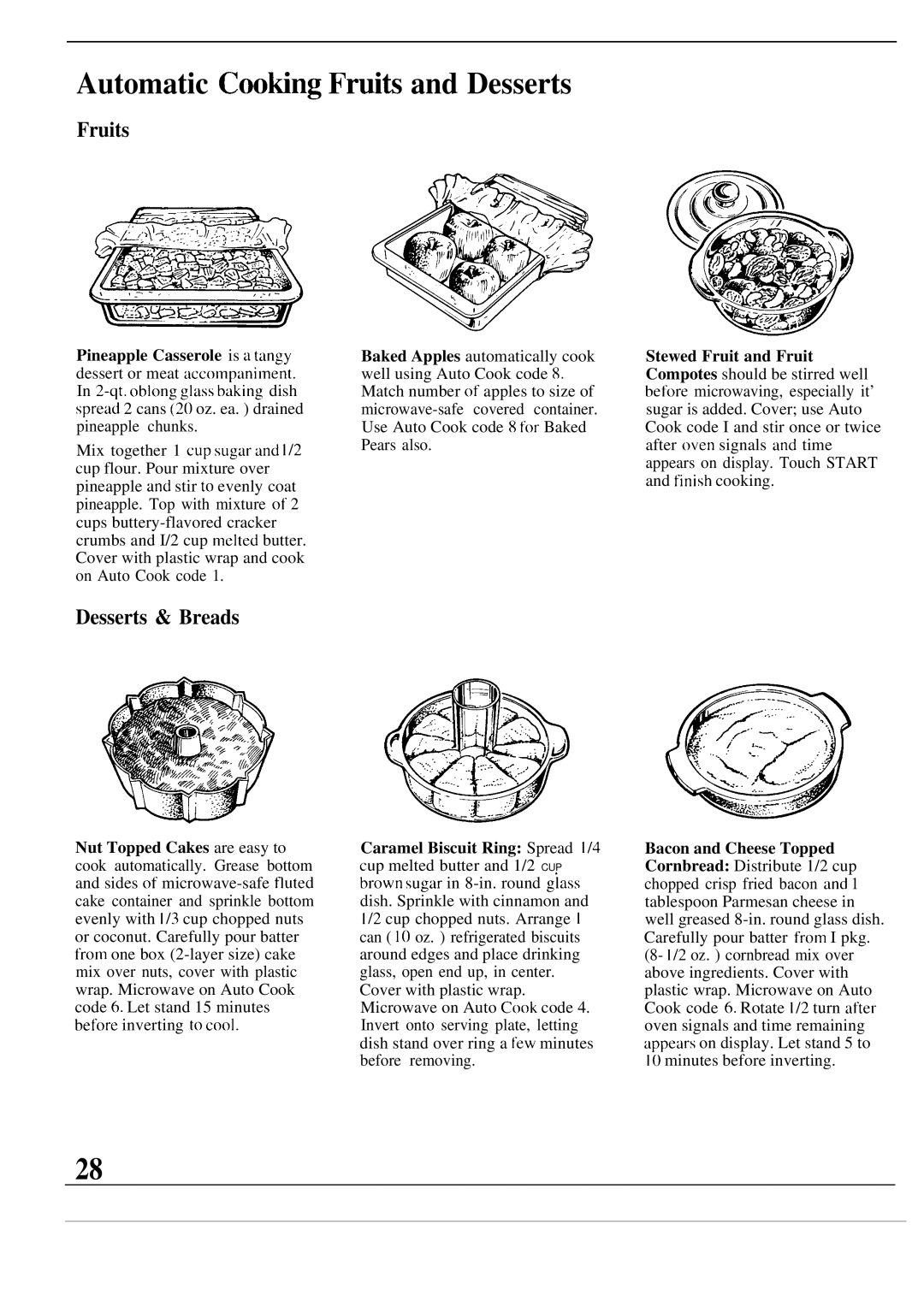 GE JE1468K manual Automatic CooHng Fruifi and Desserts, Fruits, Desserts & Breads 