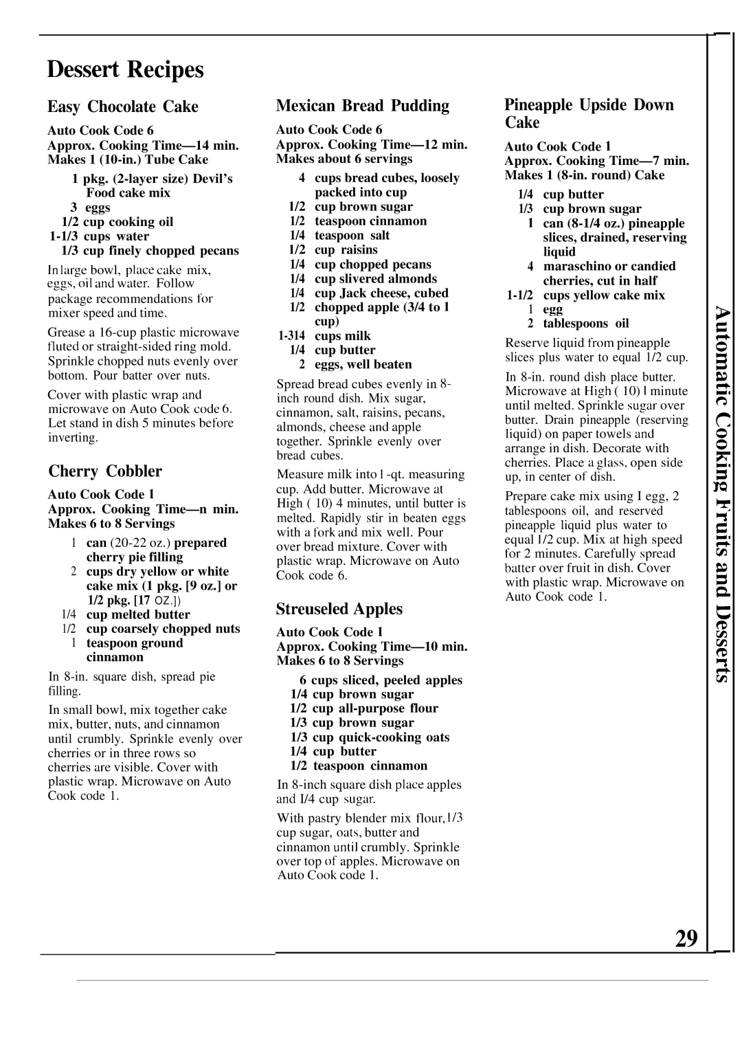 GE JE1468K manual Desseti Recipes 