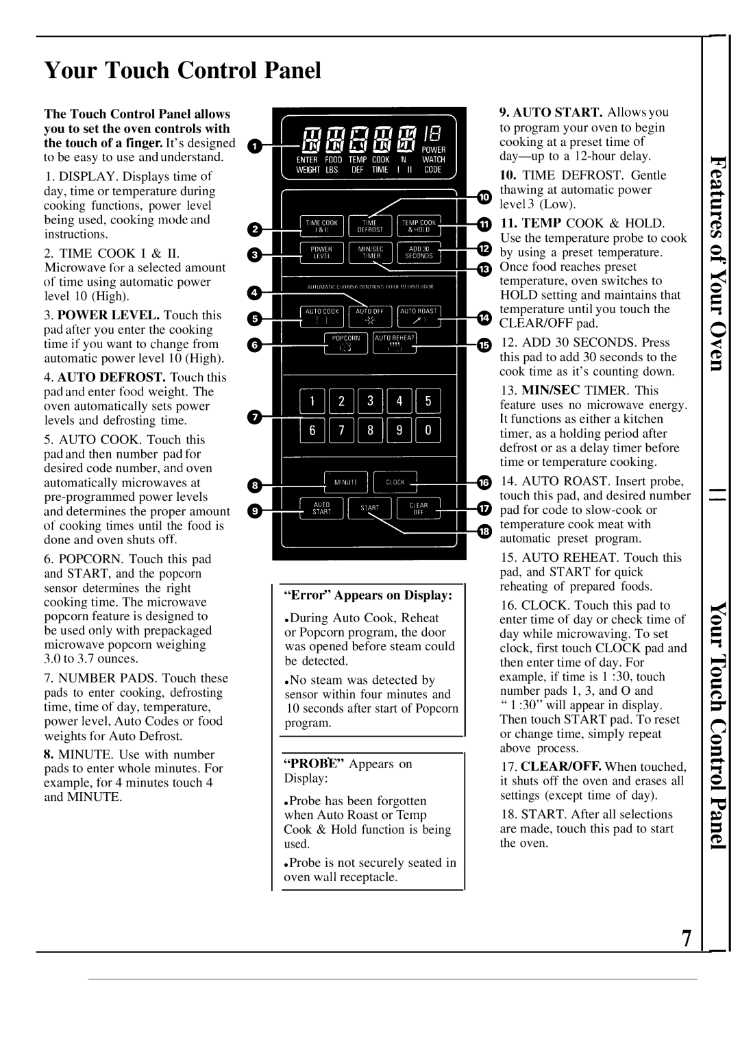 GE JE1468K manual Your Touch Control Panel, ErroP’ Appears on Display 