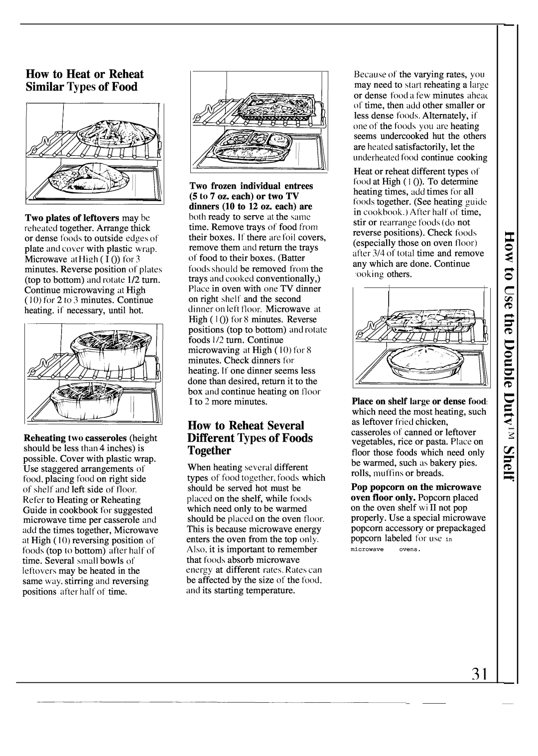 GE JE1468K manual How to Reheat Several Different ~pes of Foods Together, How to Heat or Reheat Similar ~pes of Food 