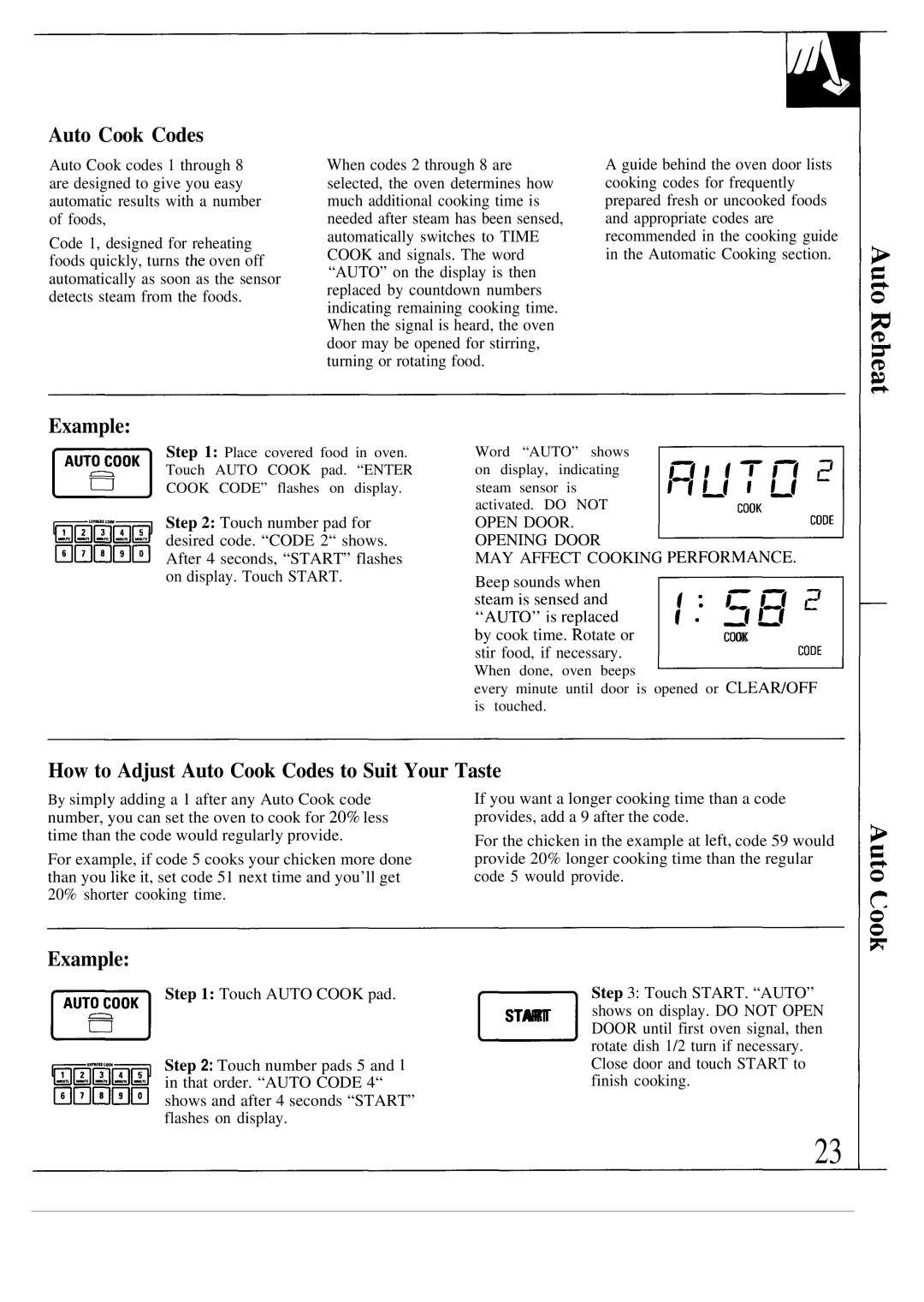 GE JE1468L operating instructions How to Adjust Auto Cook Codes to Suit Your Taste 