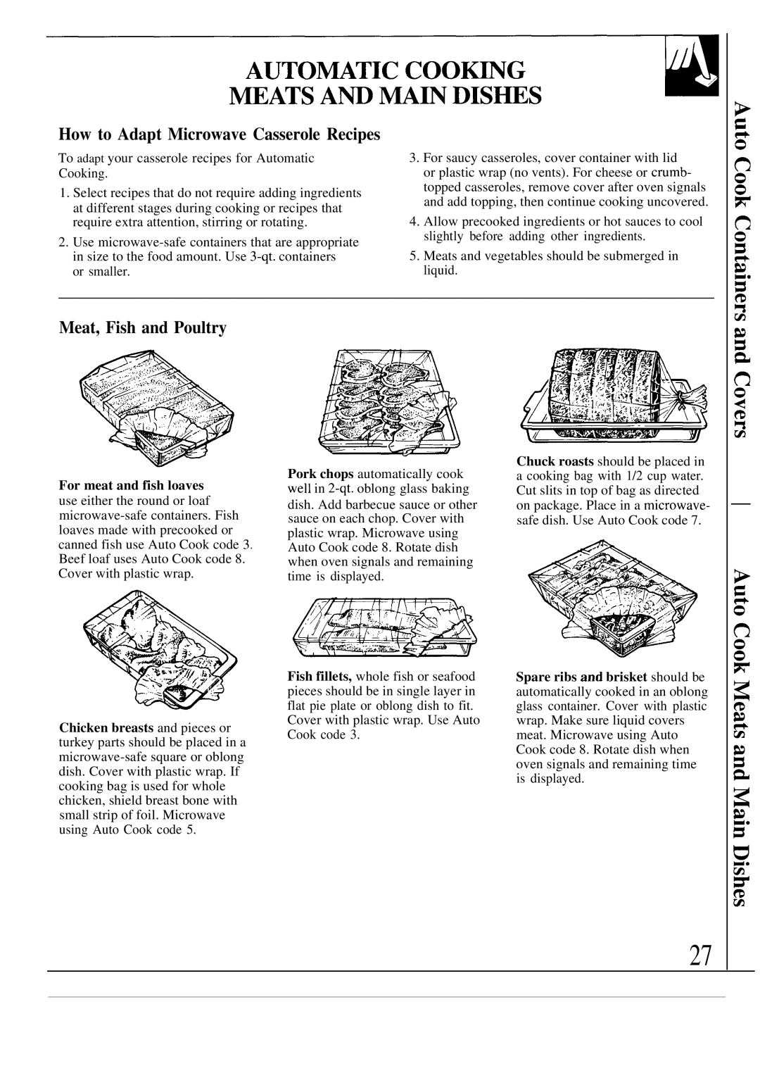 GE JE1468L operating instructions How to Adapt Microwave Casserole Recipes, Meat, Fish and Poultry 