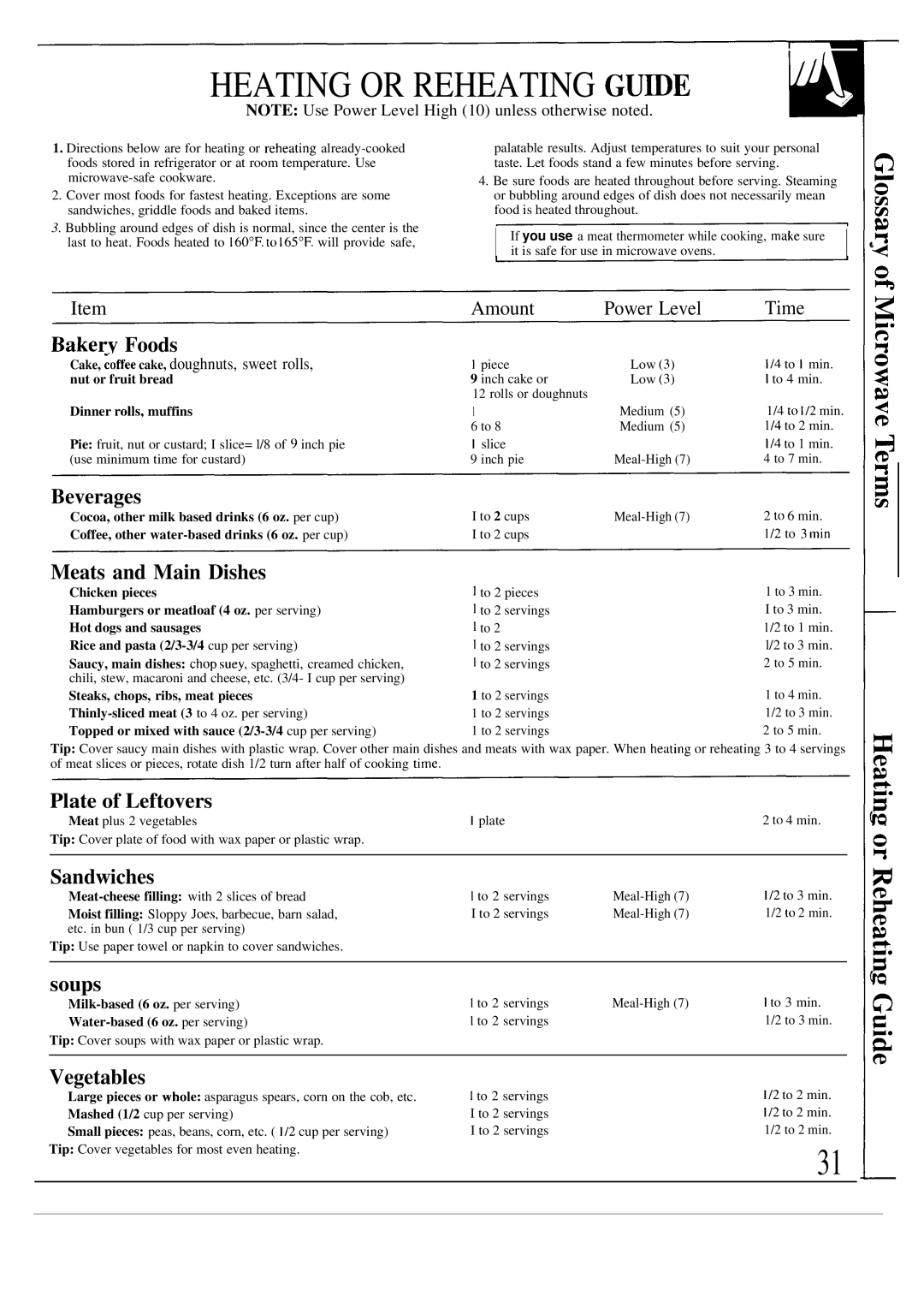 GE JE1468L operating instructions Heating or Reheating GU~E 