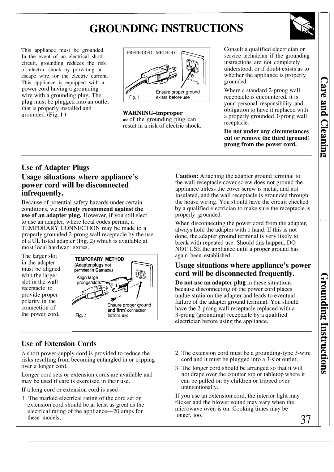 GE JE1468L operating instructions Use of Extension Cords, Exists befoe ue 