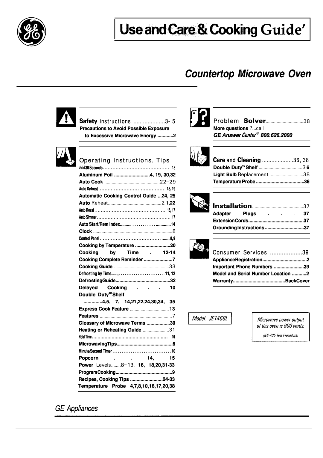 GE JE1468L operating instructions Countertop Microwave Oven, ‘Mode’JE’468L’ E, UseandGre&WKng Guide’, GE Appliances 