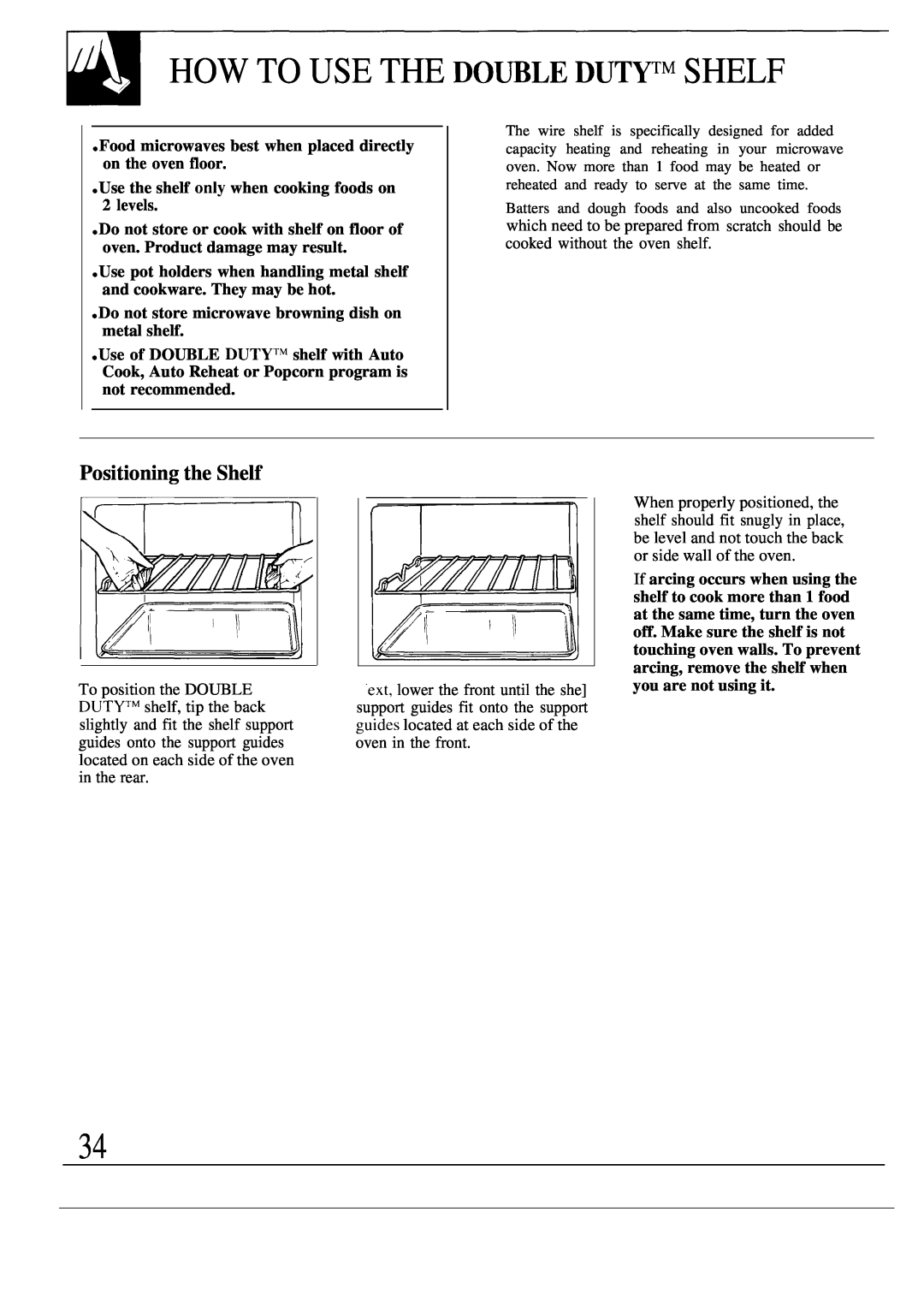 GE JE1468L How To Use The Do~Le Dutytm Shelf, Positioning the Shelf, Use the shelf only when cooking foods on 2 levels 